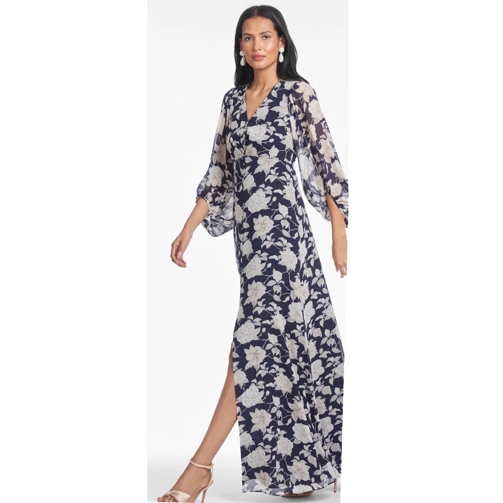 Sachin & Babi Jenny Alabaster Begonia   Gown Navy Blue White Size 22 Gown Dress